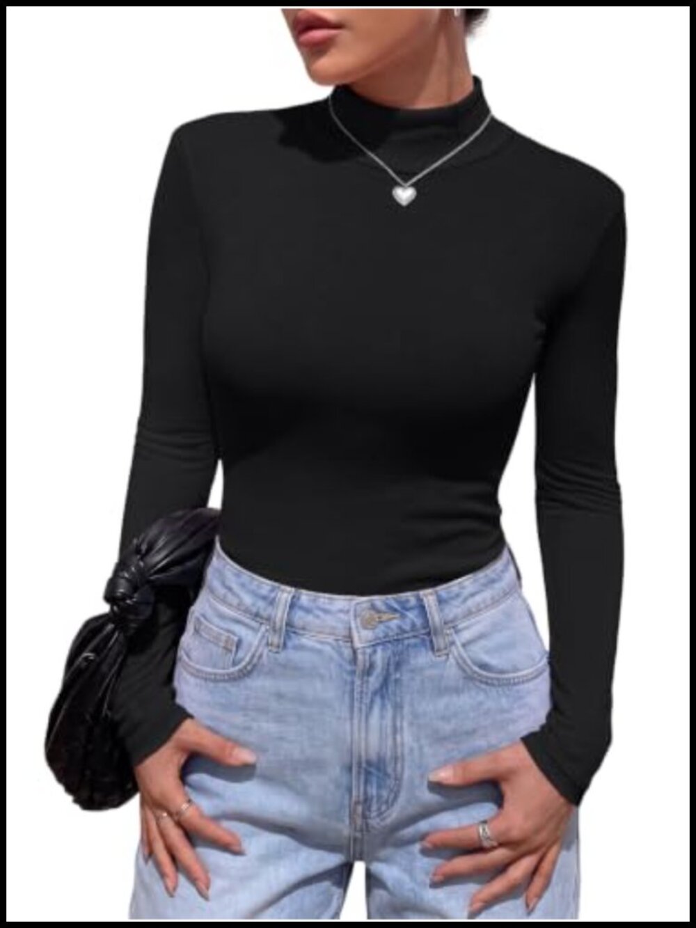 Women's Mock Neck Long Sleeve Top Soft Stretch Knit Layering